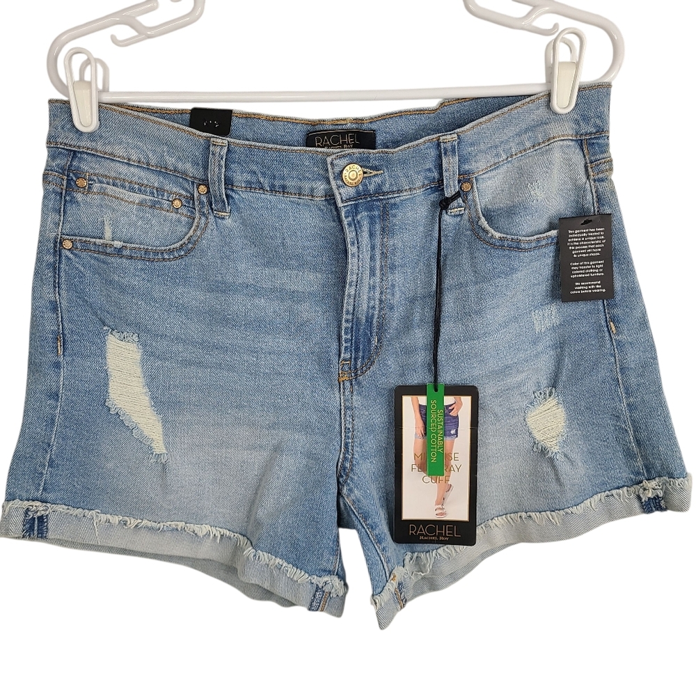 Rachel Rachel Roy Thoughtful Mid-Rise Flip Fray Cuff Denim Shorts Size 12/31 NEW